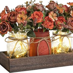 3 Pcs Mason Jar Centerpiece Table Decorations for Dining Table Decor