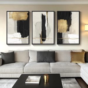 Large Framed Black and White Abstract Wall Art for Living Room