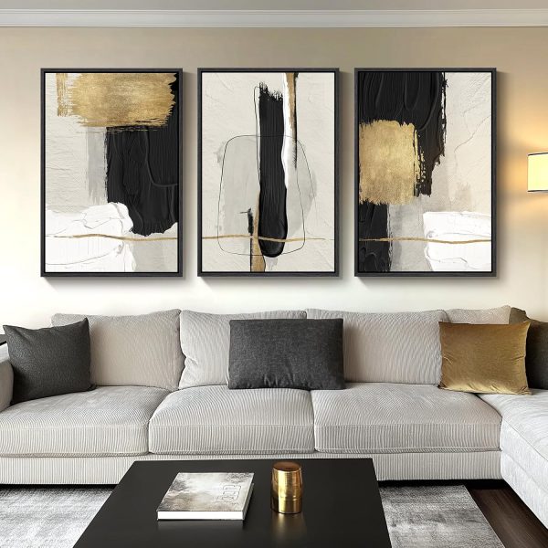 Large Framed Black and White Abstract Wall Art for Living Room