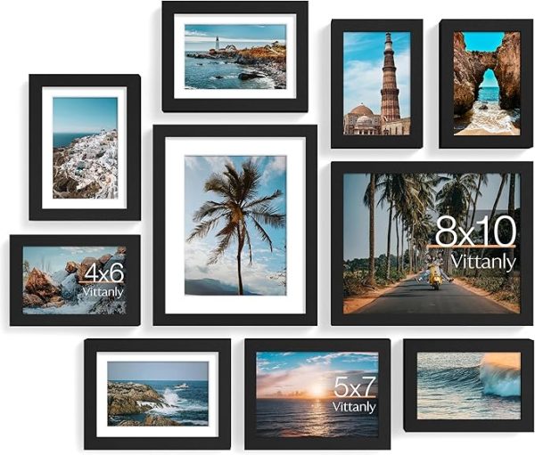 Vittanly 10 Pack Picture Frames Collage Wall Decor, Gallery Wall Frame Set